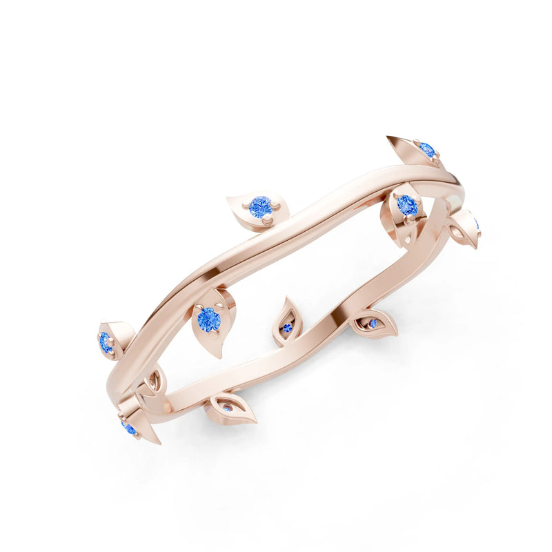 Swiss Blue Topaz Dainty Leaf Motif Prong Eternity Band