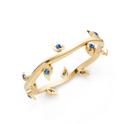 London Blue Topaz Dainty Leaf Motif Prong Eternity Band
