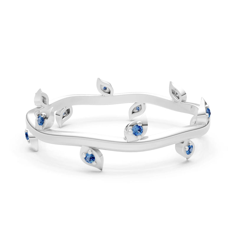 London Blue Topaz Dainty Leaf Motif Prong Eternity Band