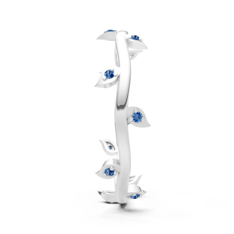 London Blue Topaz Dainty Leaf Motif Prong Eternity Band