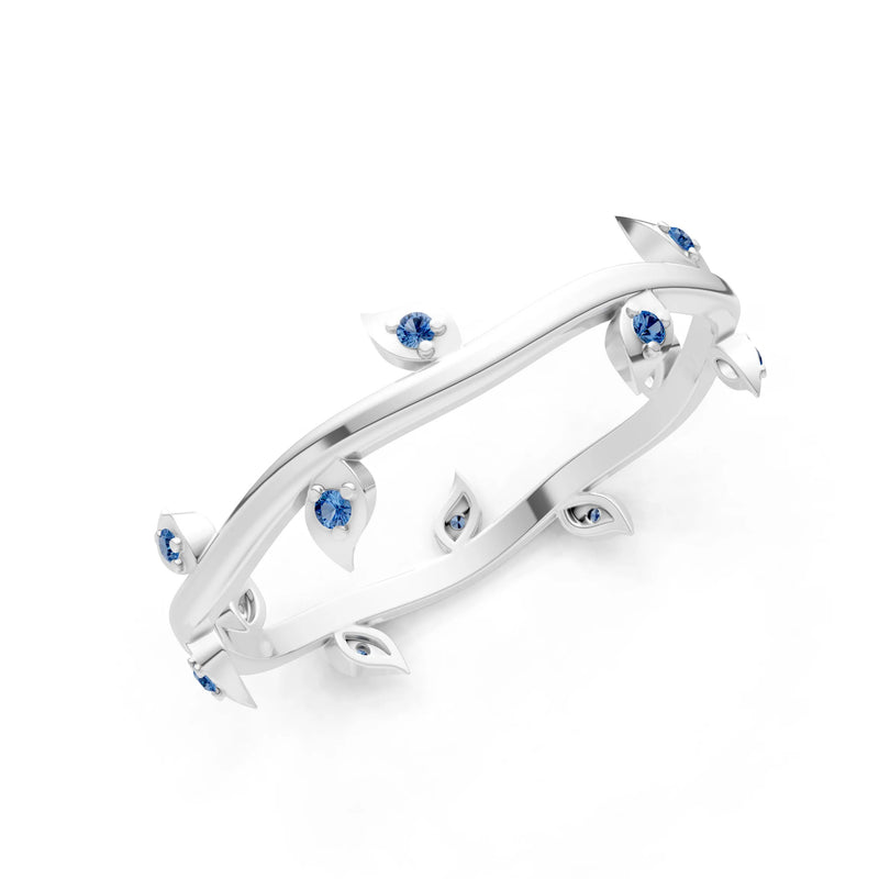 London Blue Topaz Dainty Leaf Motif Prong Eternity Band