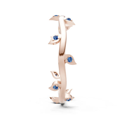 London Blue Topaz Dainty Leaf Motif Prong Eternity Band