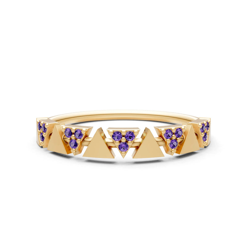 Amethyst Dainty Triangle Half Eternity Cluster Ring