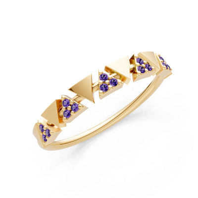 Amethyst Dainty Triangle Half Eternity Cluster Ring