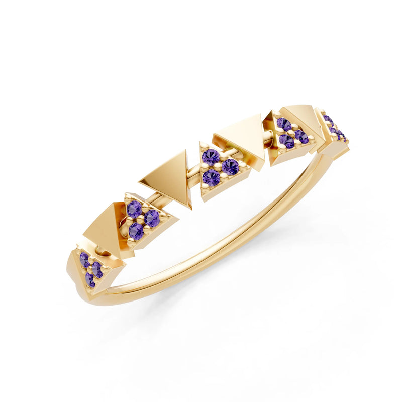 Amethyst Dainty Triangle Half Eternity Cluster Ring