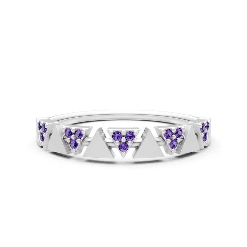 Amethyst Dainty Triangle Half Eternity Cluster Ring