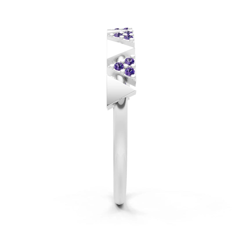 Amethyst Dainty Triangle Half Eternity Cluster Ring