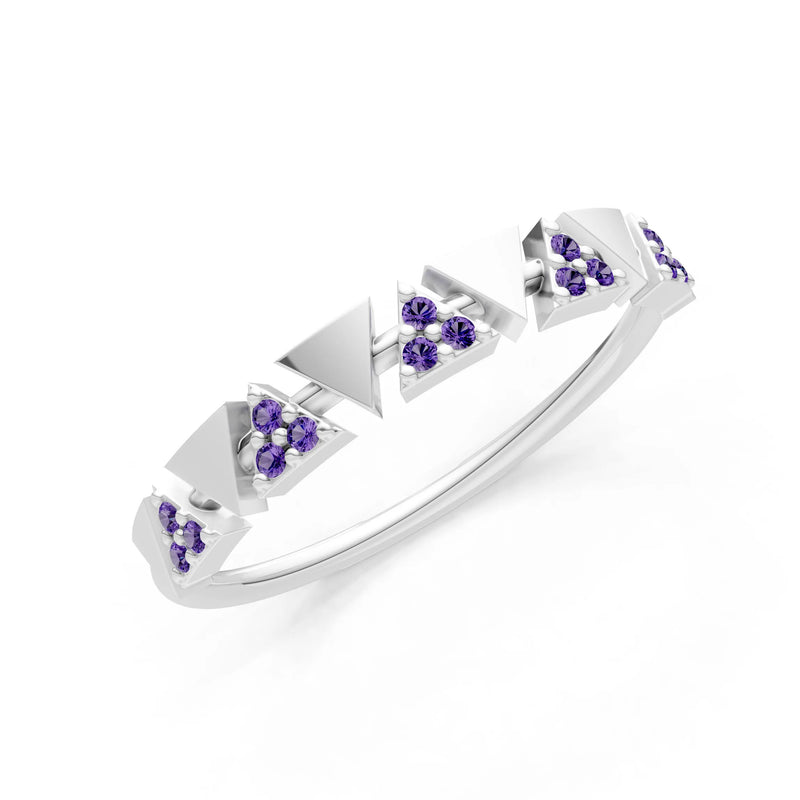 Amethyst Dainty Triangle Half Eternity Cluster Ring