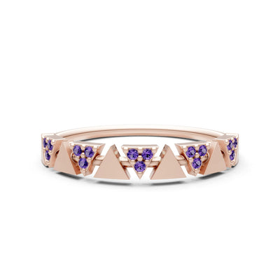 Amethyst Dainty Triangle Half Eternity Cluster Ring