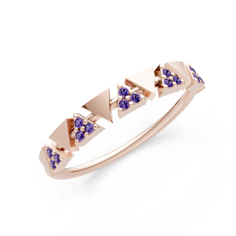 Amethyst Dainty Triangle Half Eternity Cluster Ring