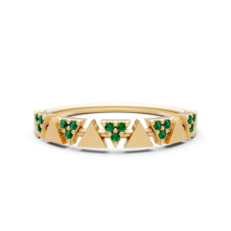 Emerald Dainty Triangle Half Eternity Cluster Ring