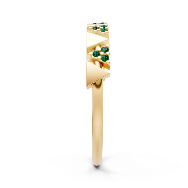 Emerald Dainty Triangle Half Eternity Cluster Ring
