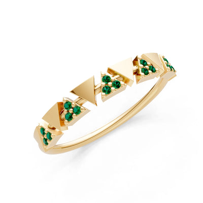 Emerald Dainty Triangle Half Eternity Cluster Ring