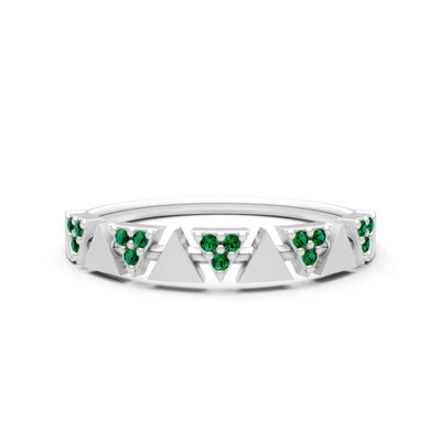 Emerald Dainty Triangle Half Eternity Cluster Ring