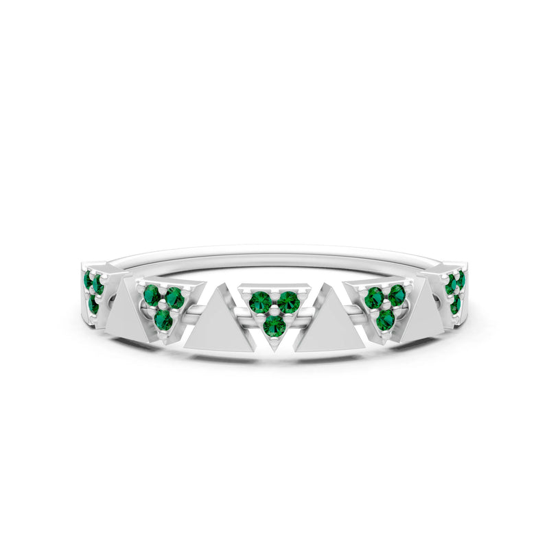 Emerald Dainty Triangle Half Eternity Cluster Ring