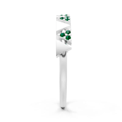 Emerald Dainty Triangle Half Eternity Cluster Ring