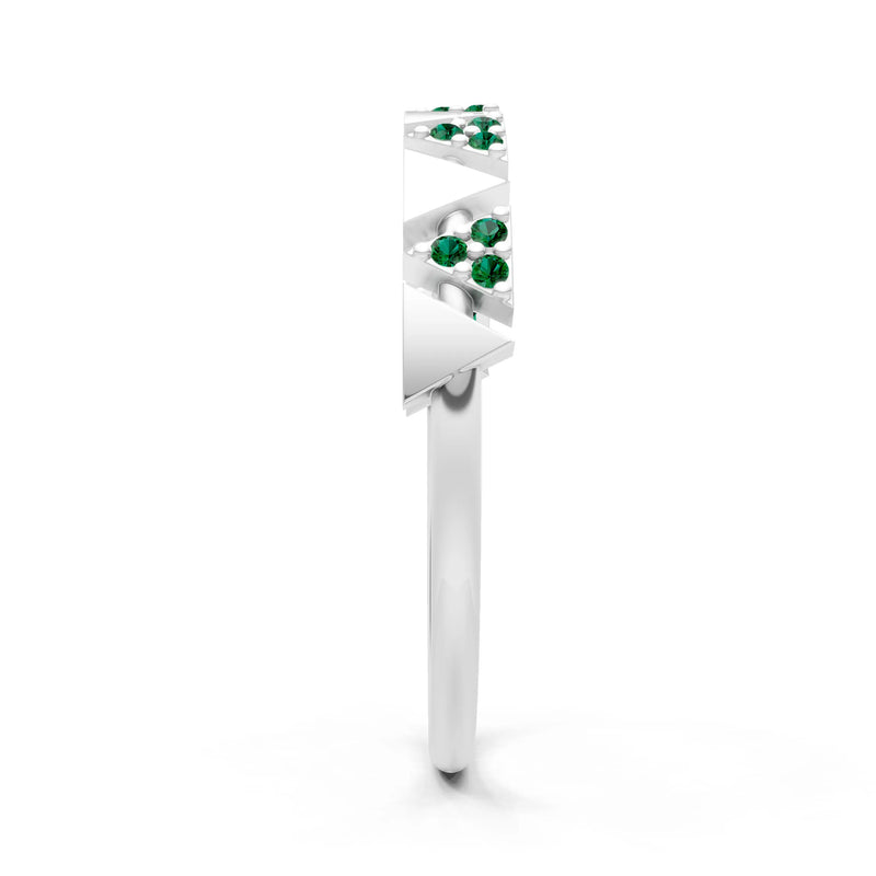 Emerald Dainty Triangle Half Eternity Cluster Ring