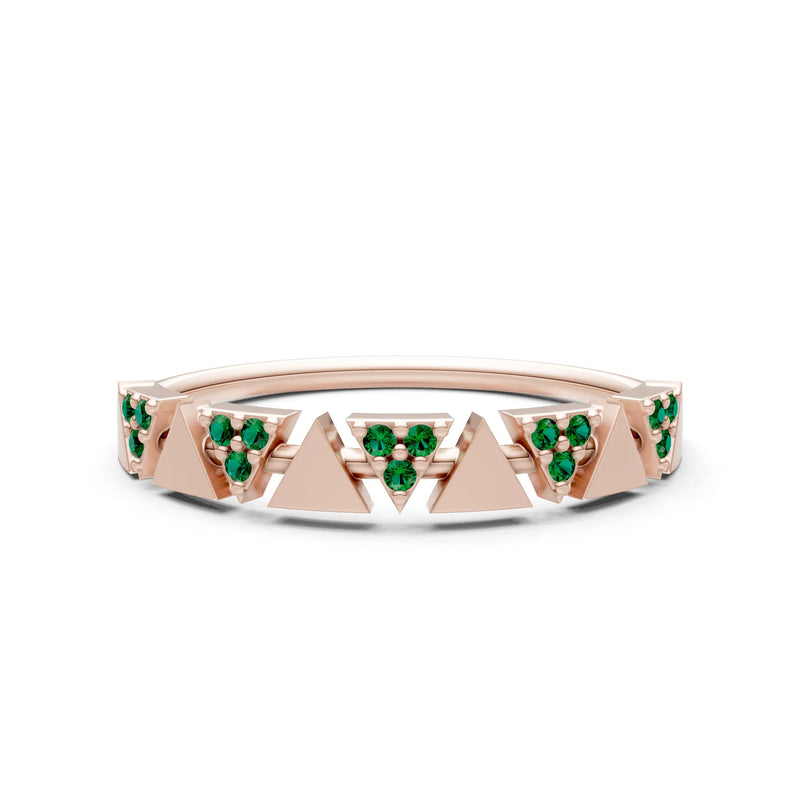 Emerald Dainty Triangle Half Eternity Cluster Ring