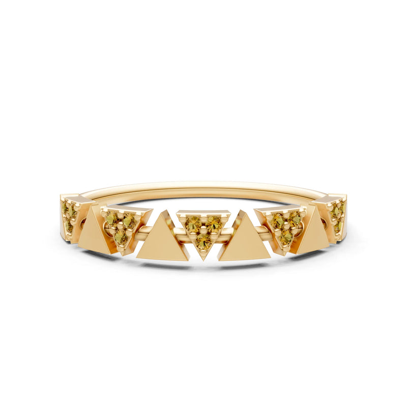 Citrine Dainty Triangle Half Eternity Cluster Ring