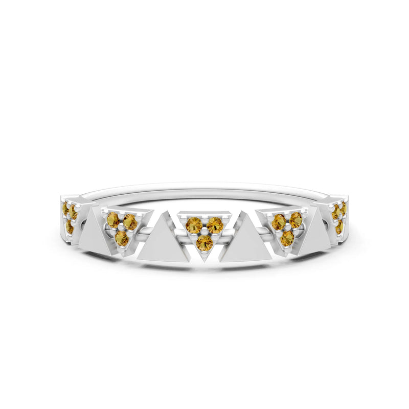 Citrine Dainty Triangle Half Eternity Cluster Ring
