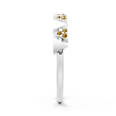 Citrine Dainty Triangle Half Eternity Cluster Ring