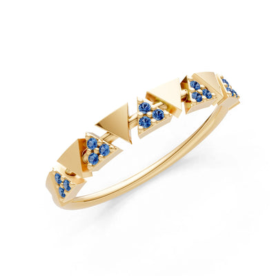 London Blue Topaz Dainty Triangle Half Eternity Cluster Ring