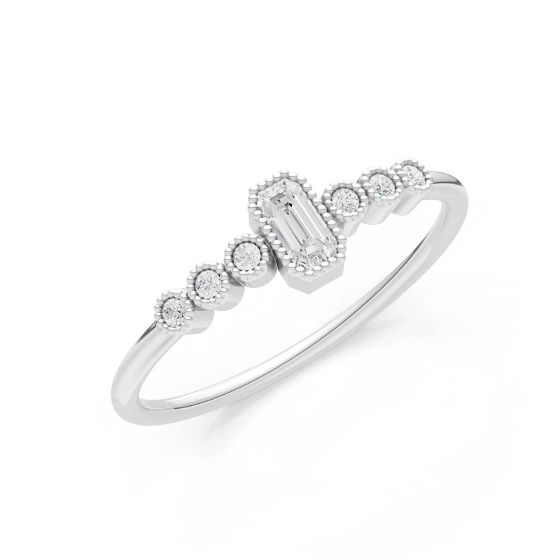 Diamond Dainty Bezel Emerald Set Cluster Ring