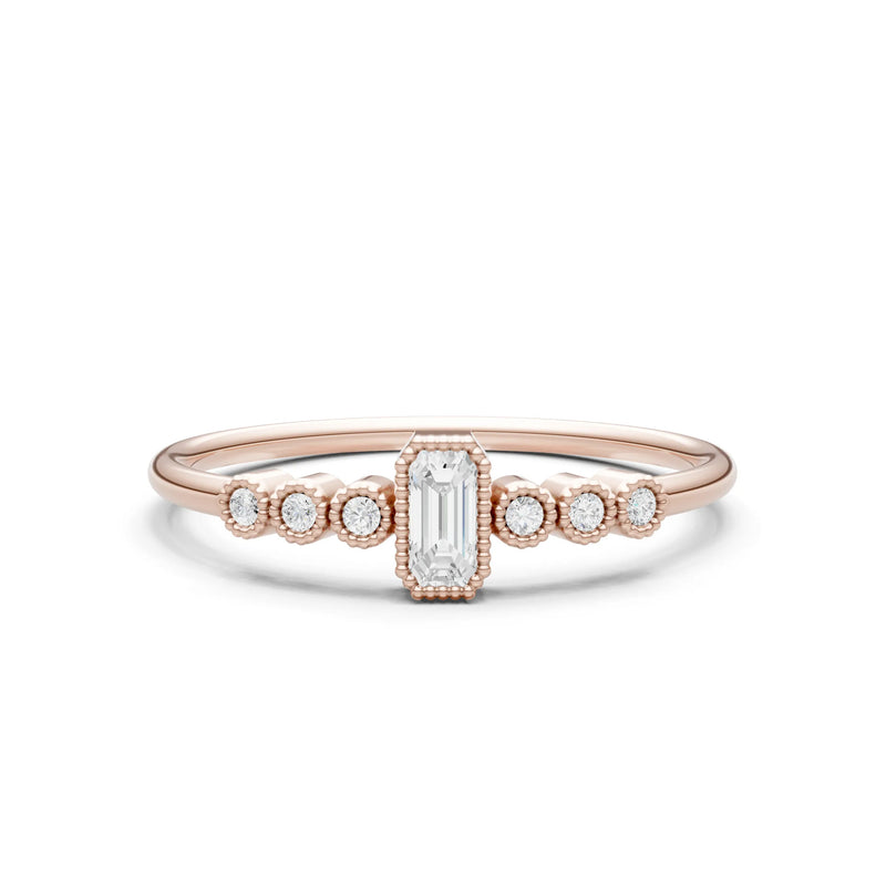 Diamond Dainty Bezel Emerald Set Cluster Ring