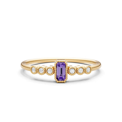 Amethyst Dainty Bezel Emerald Set Cluster Ring
