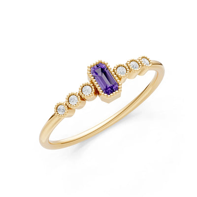 Amethyst Dainty Bezel Emerald Set Cluster Ring