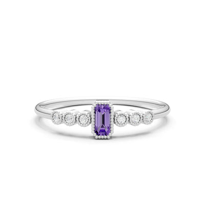 Amethyst Dainty Bezel Emerald Set Cluster Ring