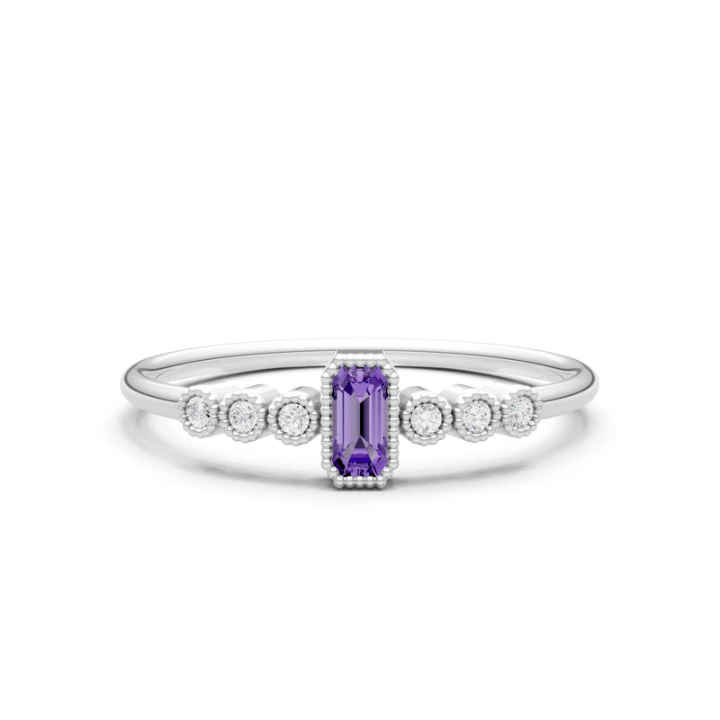 Amethyst Dainty Bezel Emerald Set Cluster Ring
