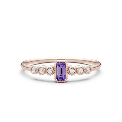 Amethyst Dainty Bezel Emerald Set Cluster Ring