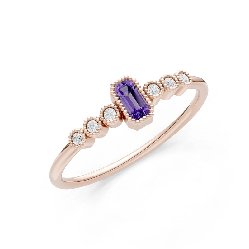 Amethyst Dainty Bezel Emerald Set Cluster Ring