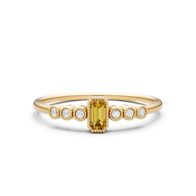 Citrine Dainty Bezel Emerald Set Cluster Ring