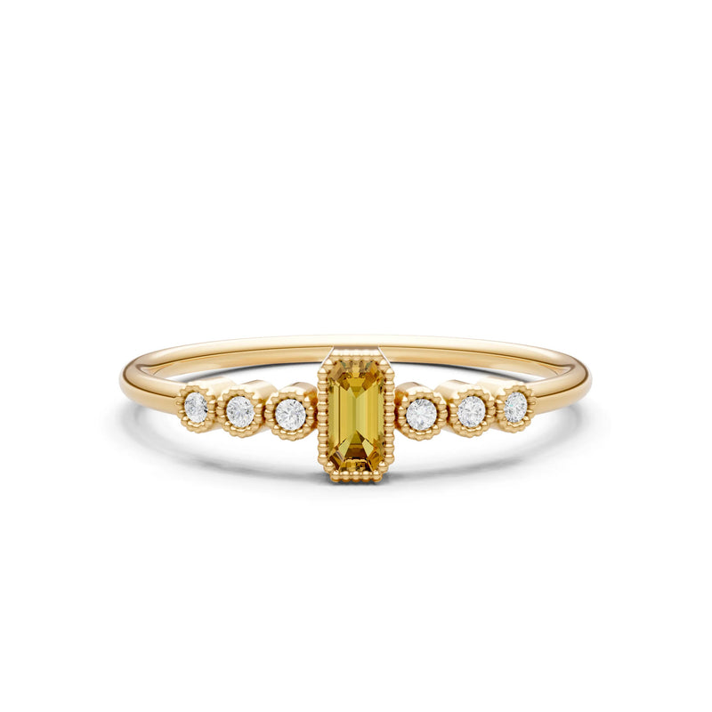Citrine Dainty Bezel Emerald Set Cluster Ring