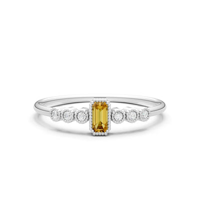 Citrine Dainty Bezel Emerald Set Cluster Ring