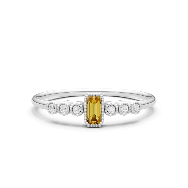 Citrine Dainty Bezel Emerald Set Cluster Ring