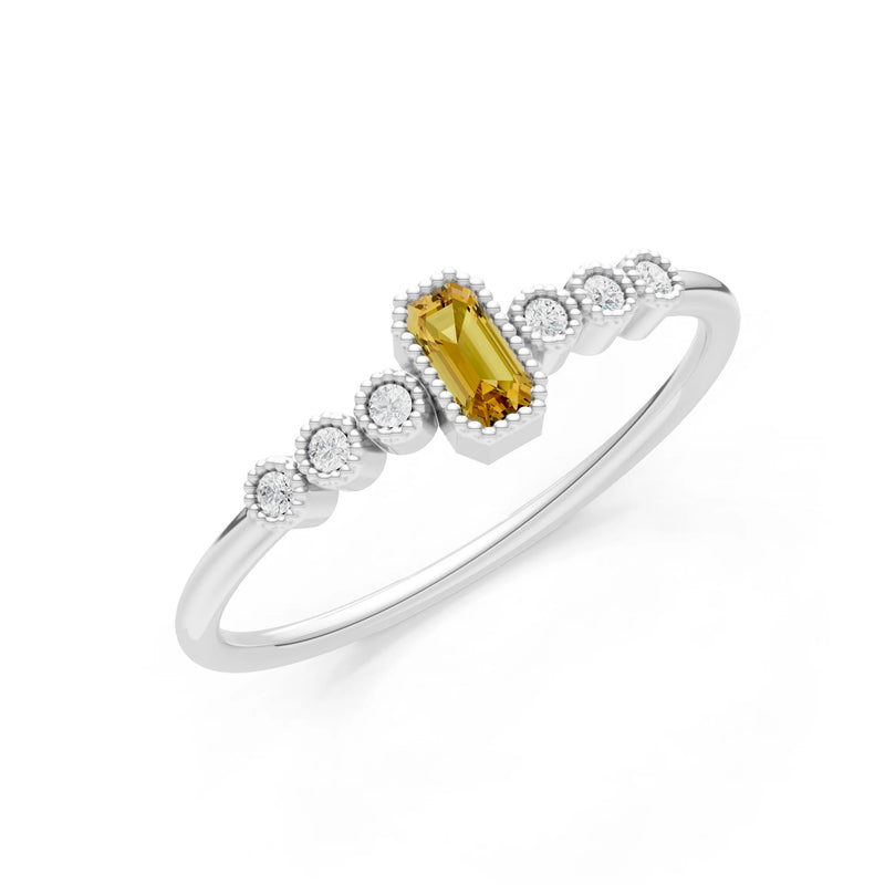 Citrine Dainty Bezel Emerald Set Cluster Ring