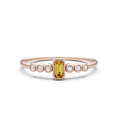 Citrine Dainty Bezel Emerald Set Cluster Ring