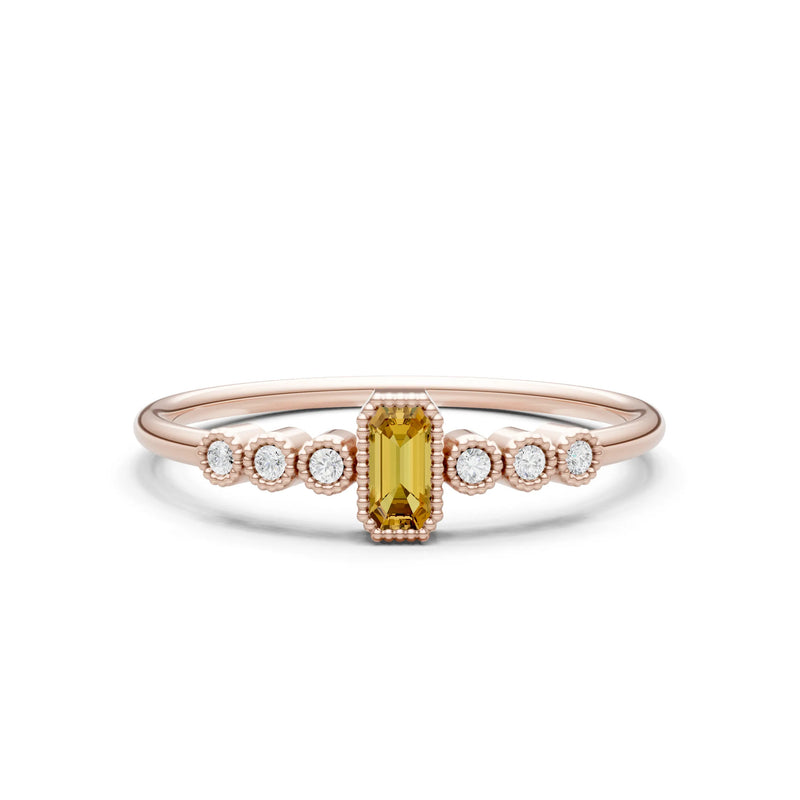 Citrine Dainty Bezel Emerald Set Cluster Ring