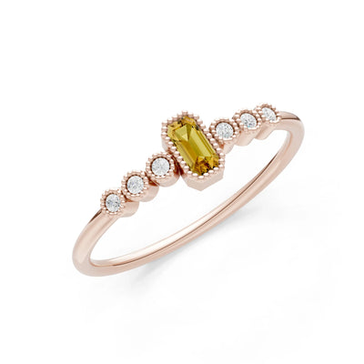 Citrine Dainty Bezel Emerald Set Cluster Ring
