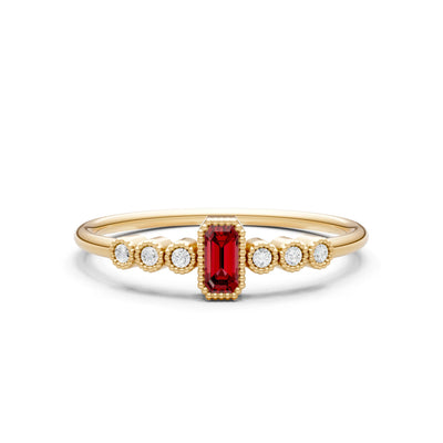 Garnet Dainty Bezel Emerald Set Cluster Ring