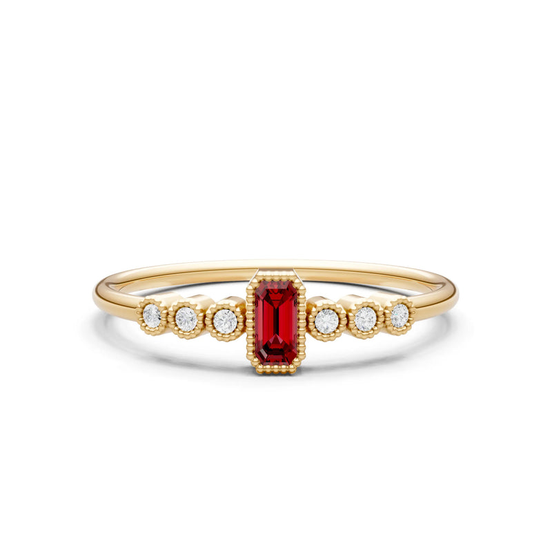 Garnet Dainty Bezel Emerald Set Cluster Ring