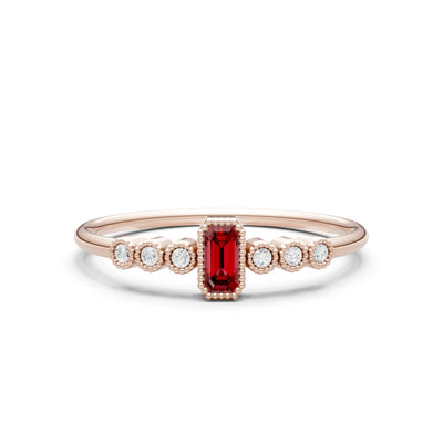 Garnet Dainty Bezel Emerald Set Cluster Ring