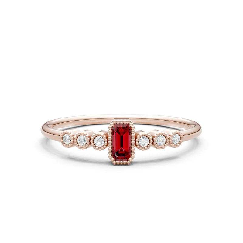 Garnet Dainty Bezel Emerald Set Cluster Ring