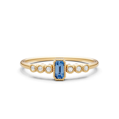 London Blue Topaz Dainty Bezel Emerald Set Cluster Ring