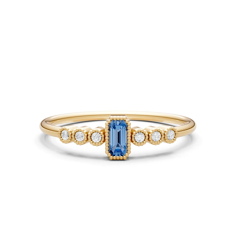 London Blue Topaz Dainty Bezel Emerald Set Cluster Ring