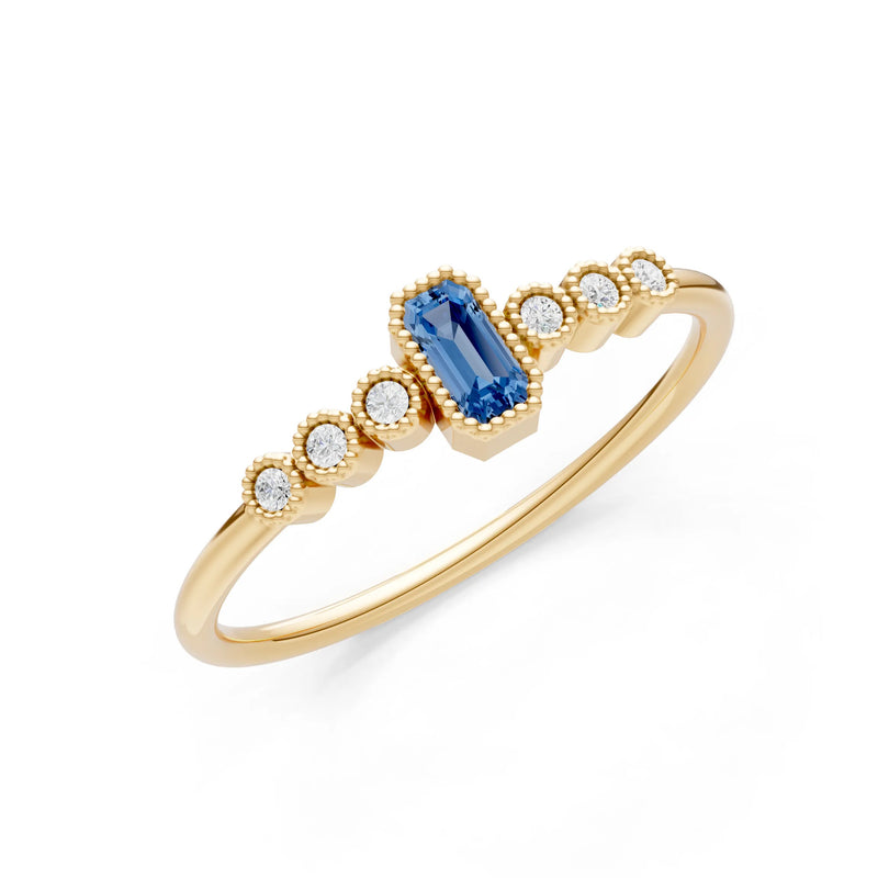 London Blue Topaz Dainty Bezel Emerald Set Cluster Ring