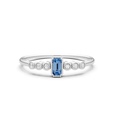 London Blue Topaz Dainty Bezel Emerald Set Cluster Ring